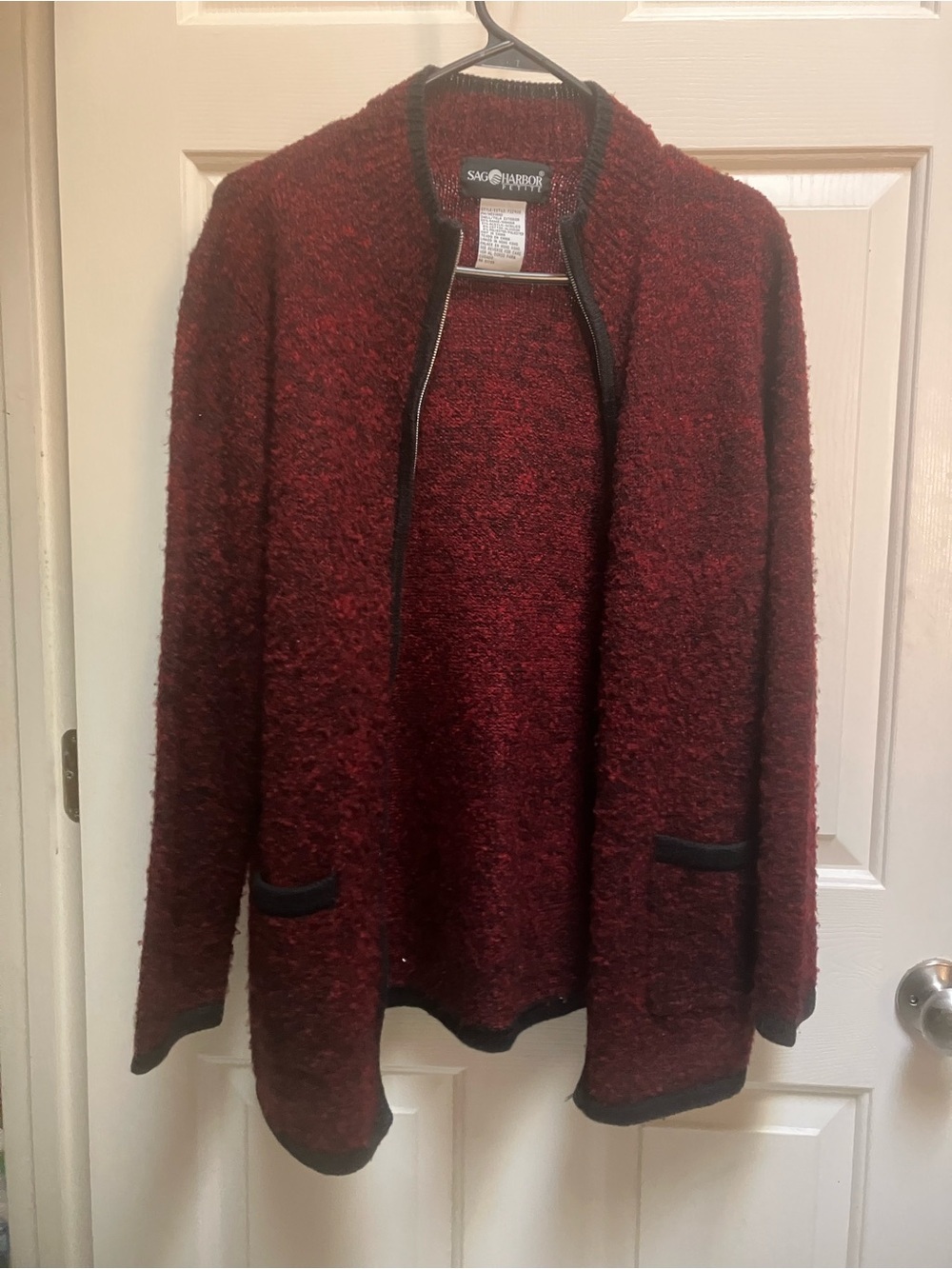 Sag Harbor Red Bouclé Sweater with Black Accents - Picture 2 of 4